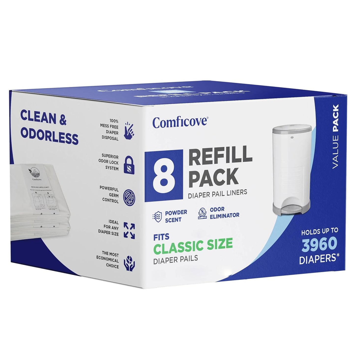 Comficove Refills for DEKOR CLASSIC Diaper Pails - 8 Pack