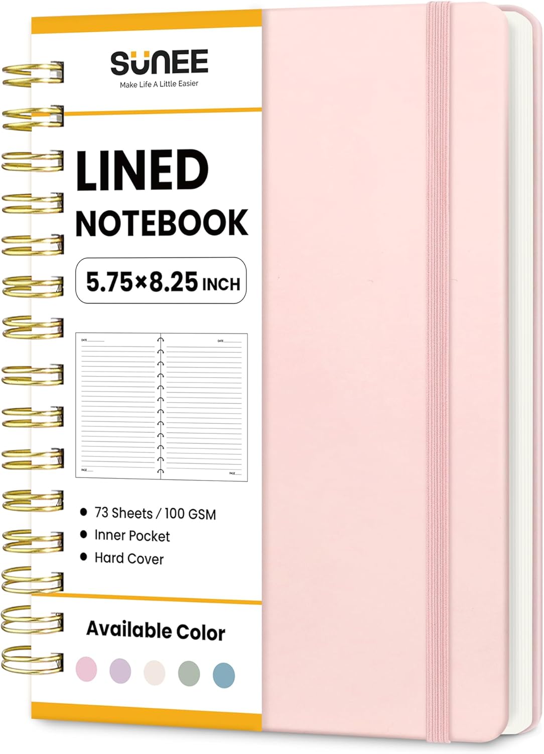 SUNEE Pink A5 Spiral Notebook for Women