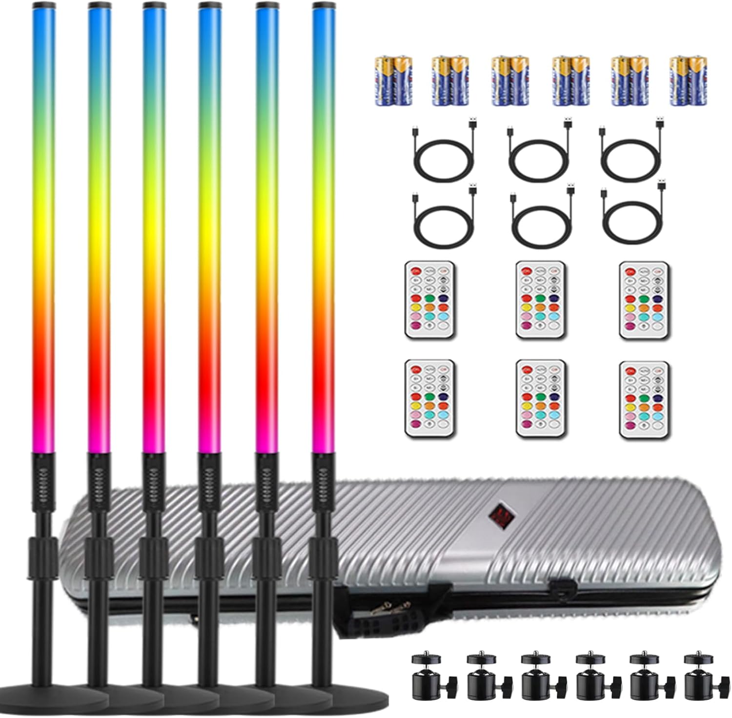 6Pack 4ft Portable RGB Tube Light for DJ and Photography Use