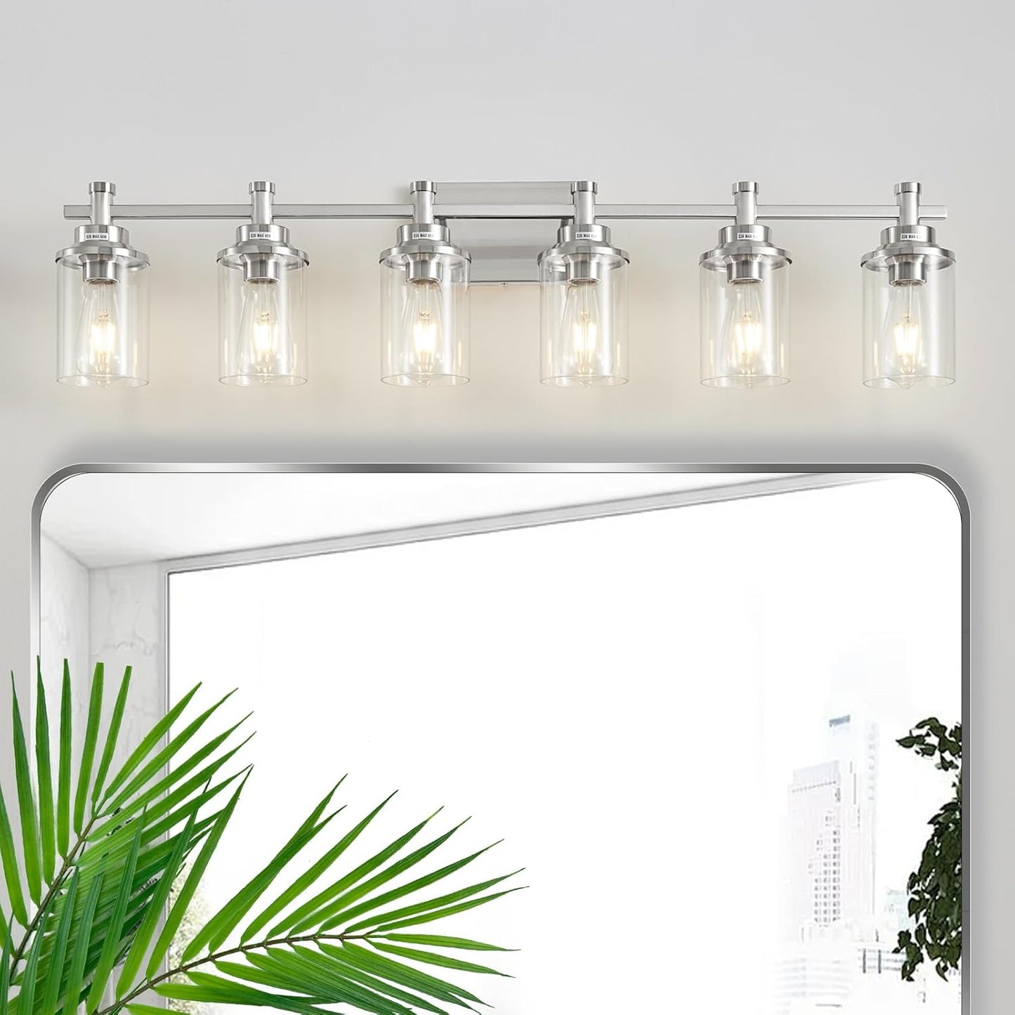 6-Light Bathroom Vanity Light with Clear Glass Shade Design