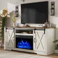 Farmhouse 63 Fireplace TV Stand: Distressed White & Barnwood