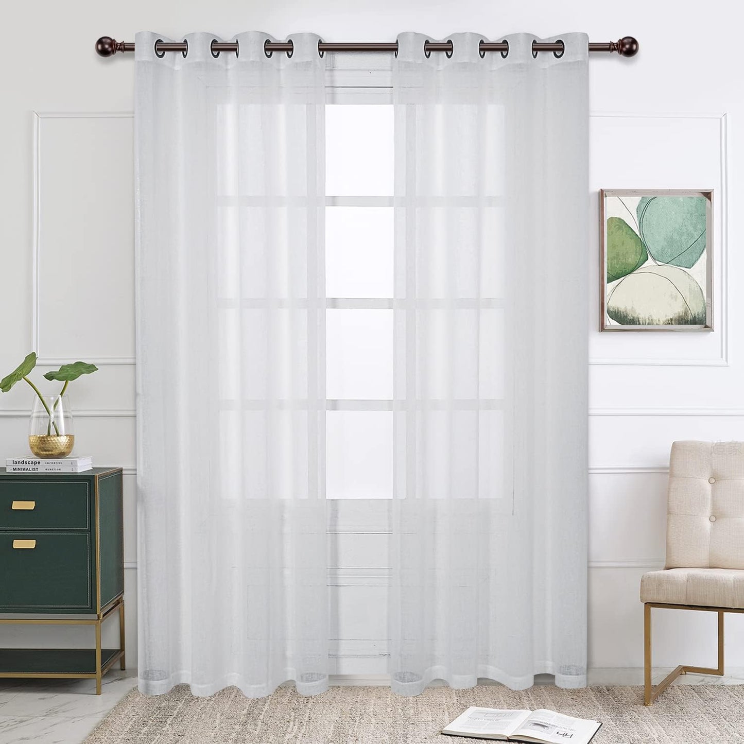 BONZER 84 Light Filtering Sheer Curtains - Set of 2 Panels