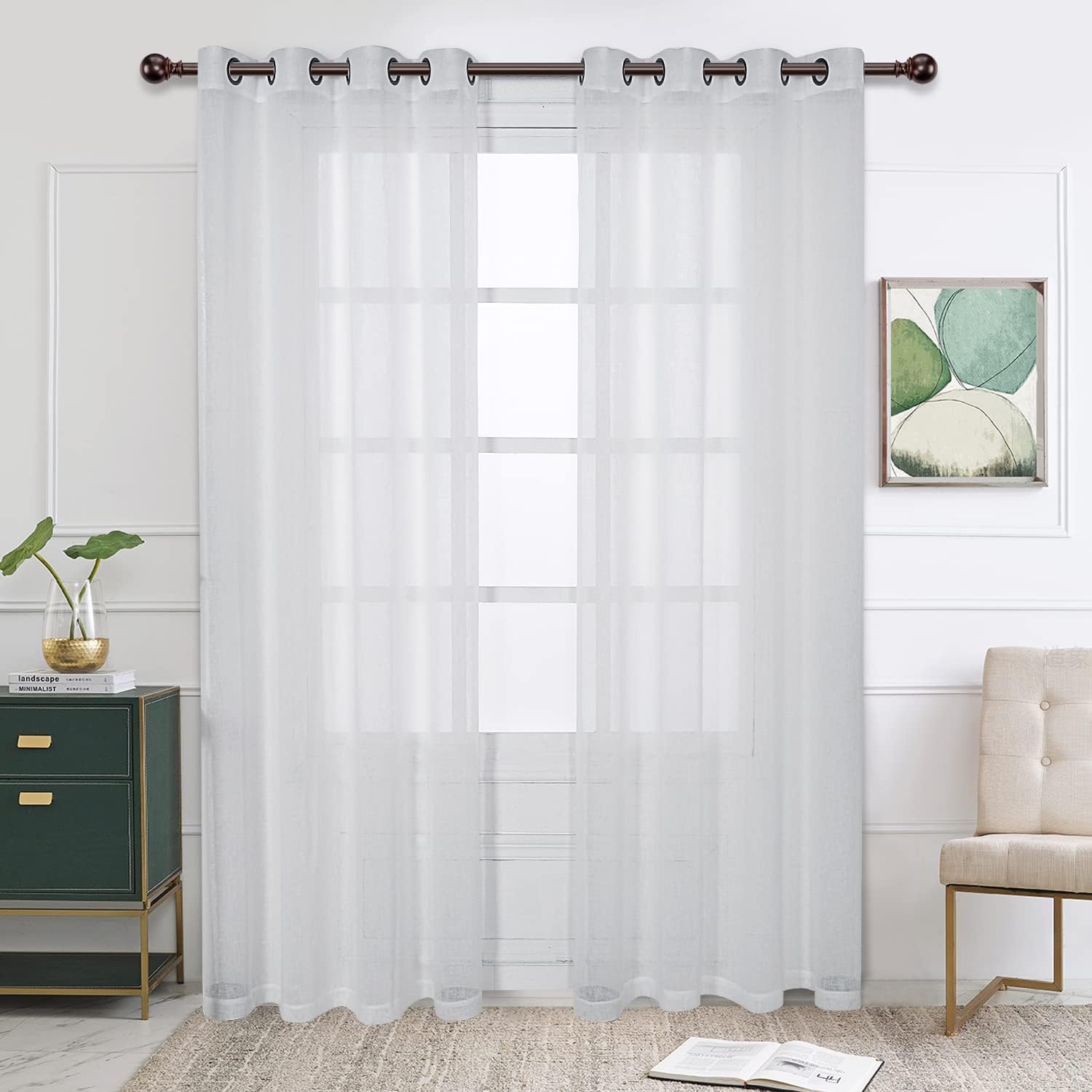 BONZER 84 Light Filtering Sheer Curtains - Set of 2 Panels
