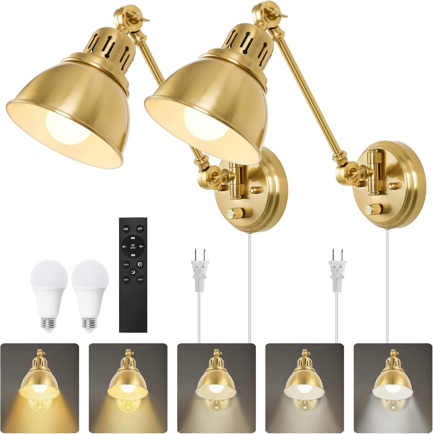 Plug in Wall Sconces with Remote Control and Dimming Features