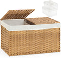 17.2 Gallon Rattan Storage Basket with Lid - Foldable Wicker Bin