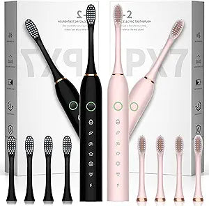 2 Pack Electric Toothbrush with 8 Brush Heads for All Ages