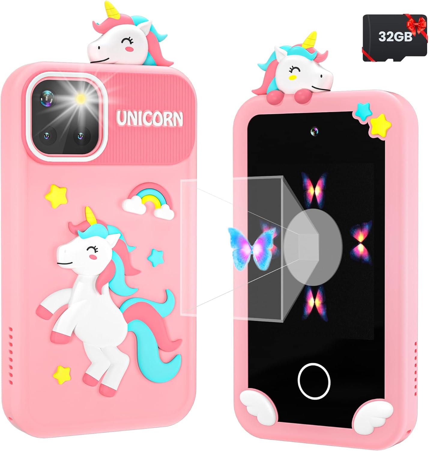 Kids Smart Phone with Holographic Pyramid for Girls Age 3-10