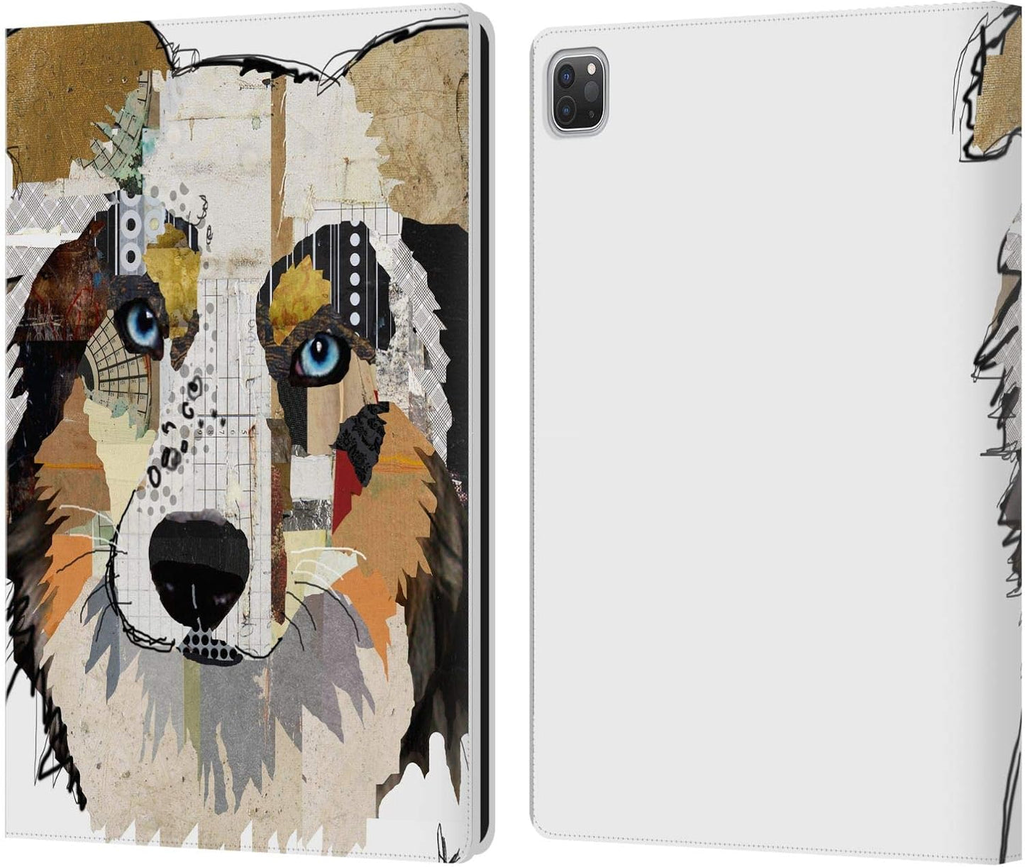 Michel Keck Australian Shepherd Dogs Leather Wallet Case for iPad