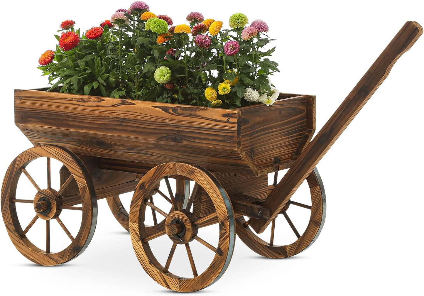 Rustic Wooden Wagon Flower Pot Planter for Garden Decor