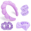 Purple Spa Headband and Wristband Set for Washing Face - 6 Pc
