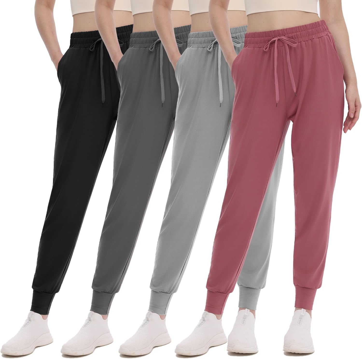 Ultra-Soft Lightweight Joggers for Women - 4 Pack Sweatpants
