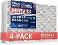 16x24x1 MERV 13 Air Filter 4-Pack - Electrostatic HVAC Protection