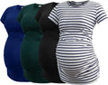 Maternity Shirts 4 Pack Short Sleeve Tops - Comfortable Stretch