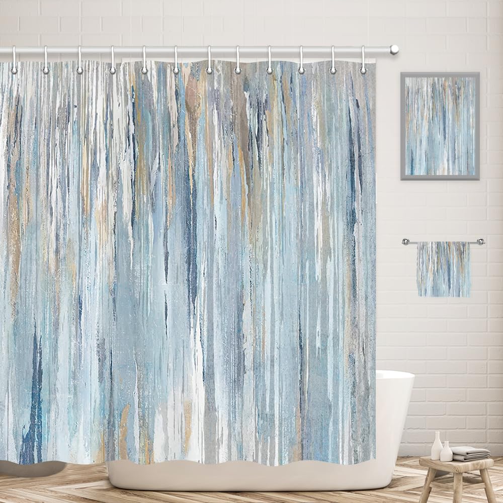 Abstract Beachy Stripe Shower Curtain Set by JAWO