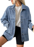 Womens Denim Jacket Casual Long Sleeve Drop Shoulder Jean Jacket Shoes