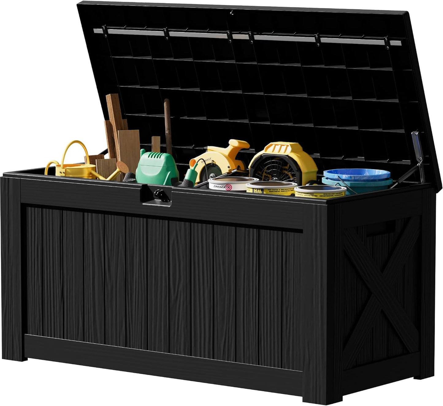 JUMMICO 120 Gallon Resin Deck Box for Outdoor Storage Needs