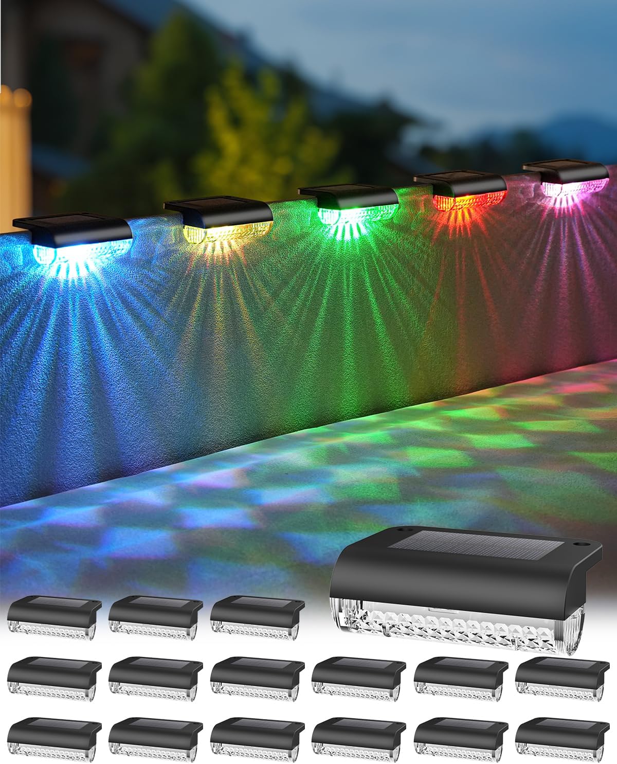 16 Pack Solar Deck Lights Outdoor for Colorful Ambience