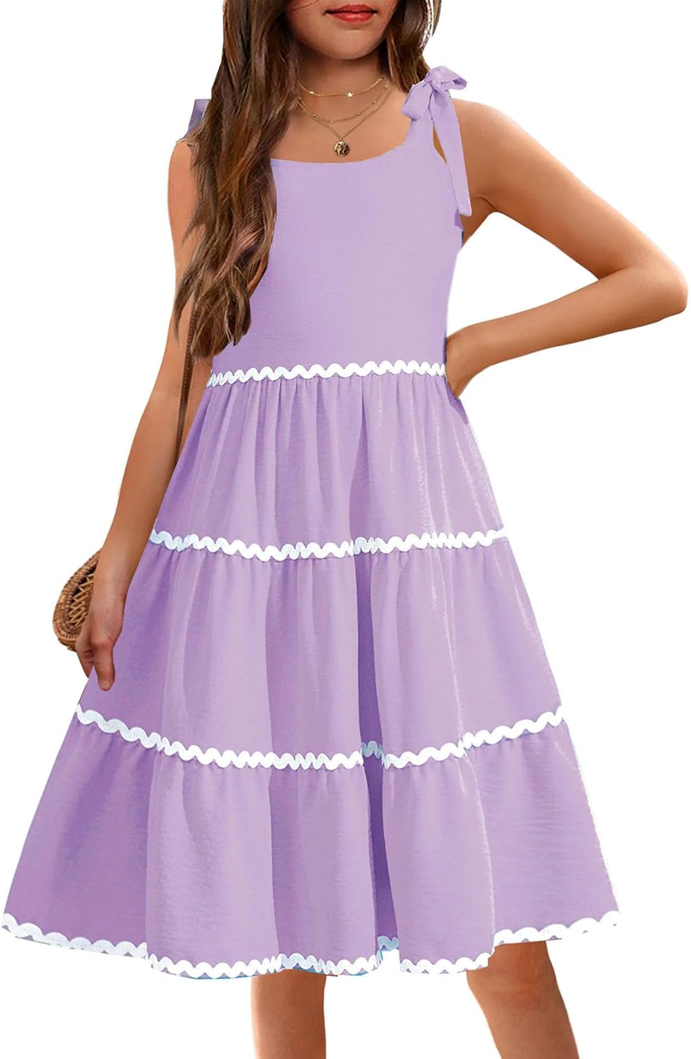 Arshiner Girls Summer Sundress with Bow-Tie Straps and Pockets