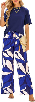 Women Summer 2 Piece Outfits 2025 - Floral Belted Wide Leg Set