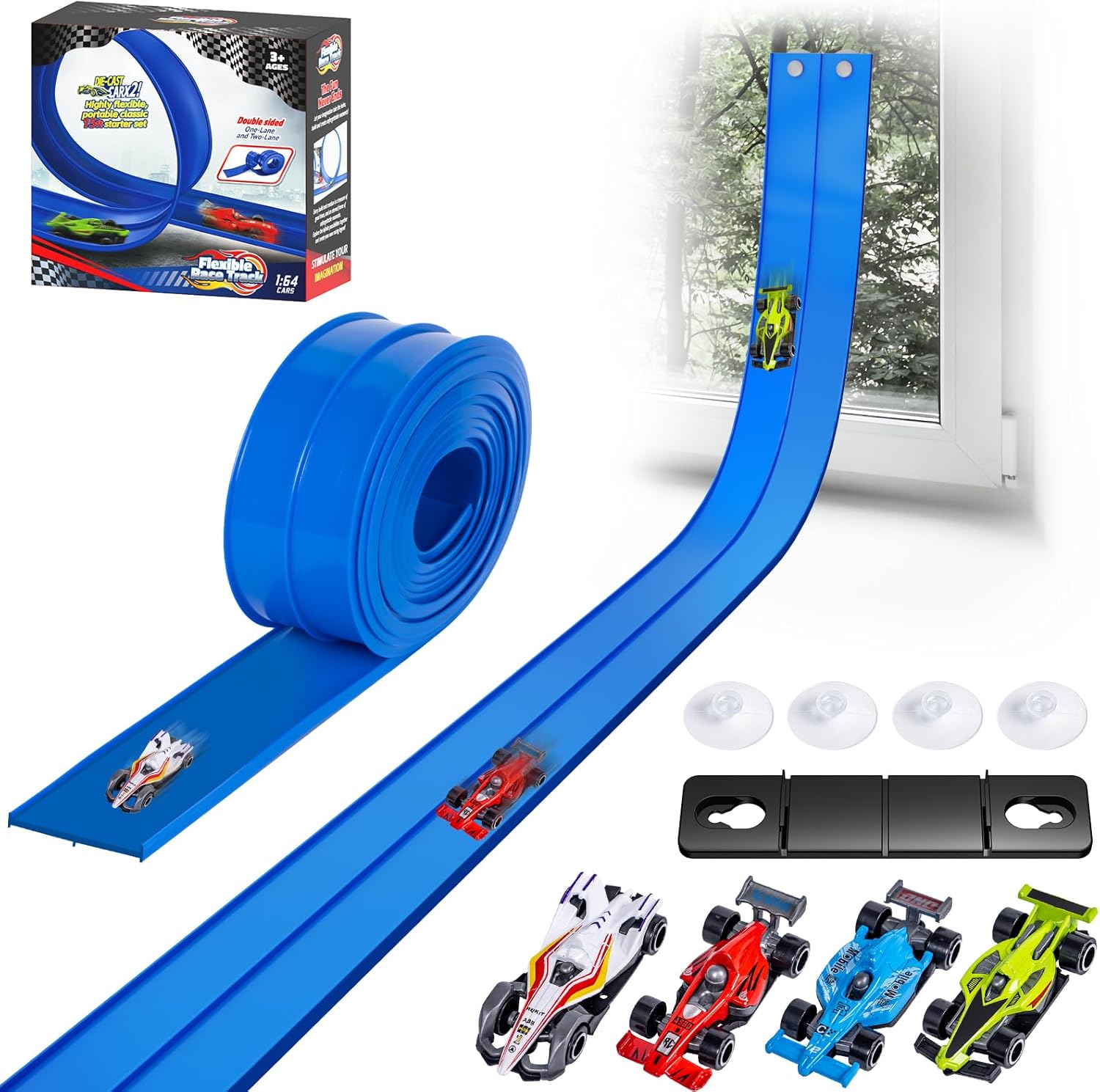 15 Ft Flexible Race Car Track for Kids - Double-Sided Fun