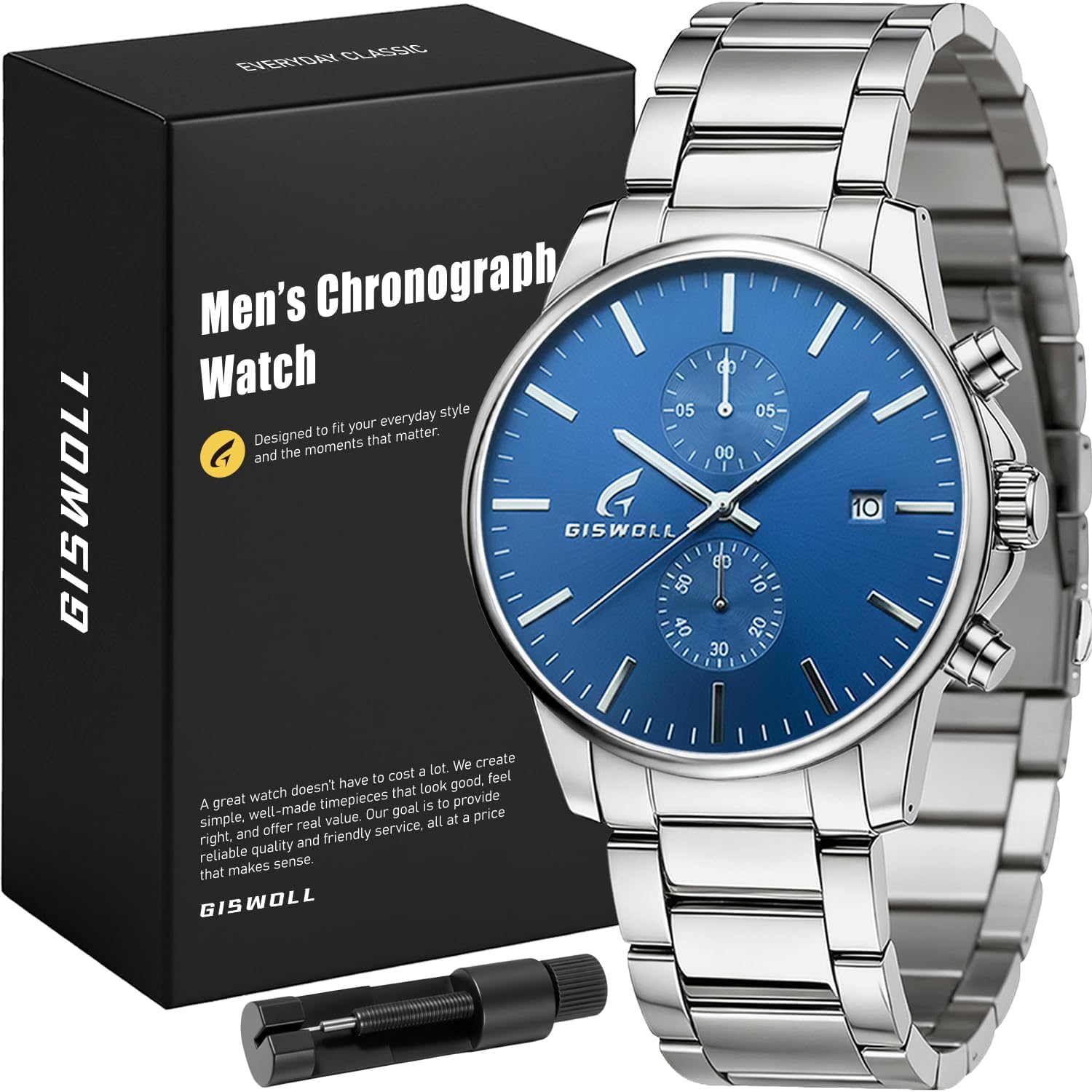 Stylish Stainless Steel Chronograph Watch for Men - Waterproof