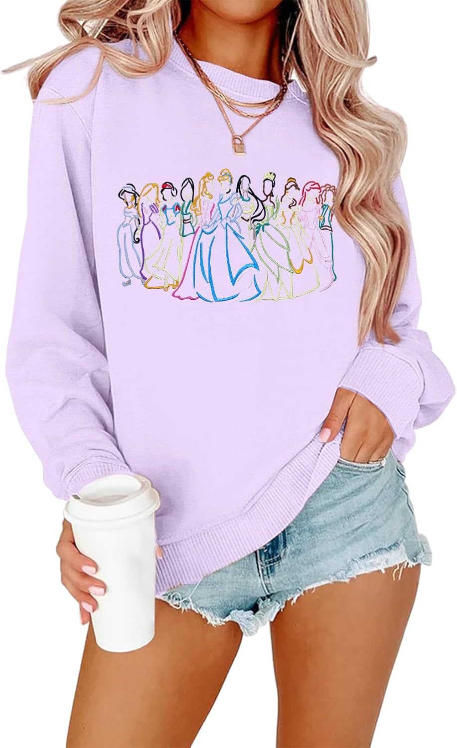 Magical Sweatshirt Women Cute Embroidered Princess Sweater