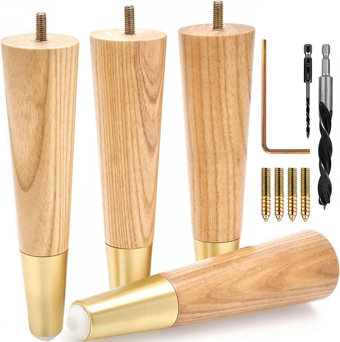 Premium Ash Wood Furniture Legs with Gold Caps for Your Home
