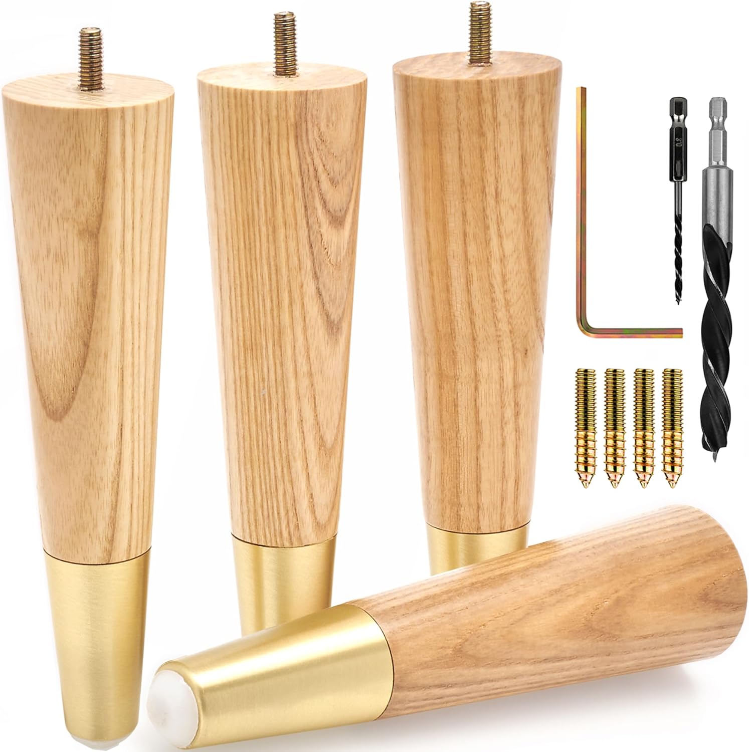 Premium Ash Wood Furniture Legs with Gold Caps for Your Home