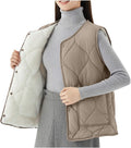 Quilted Puffer Vest Women Lightweight Button Down Crewneck - Warm