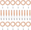 Wooden Curtain Rod Rings with Drapery Clips 24 Pack - Rustic Beech