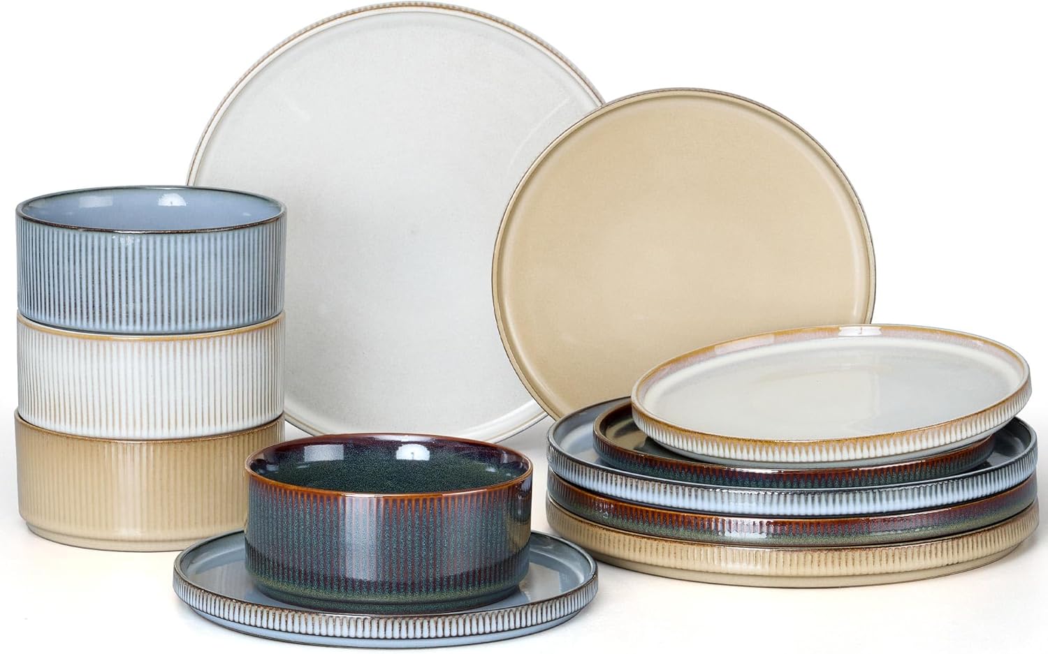 E-far 12-Piece Stoneware Dinnerware Set for Modern Dining