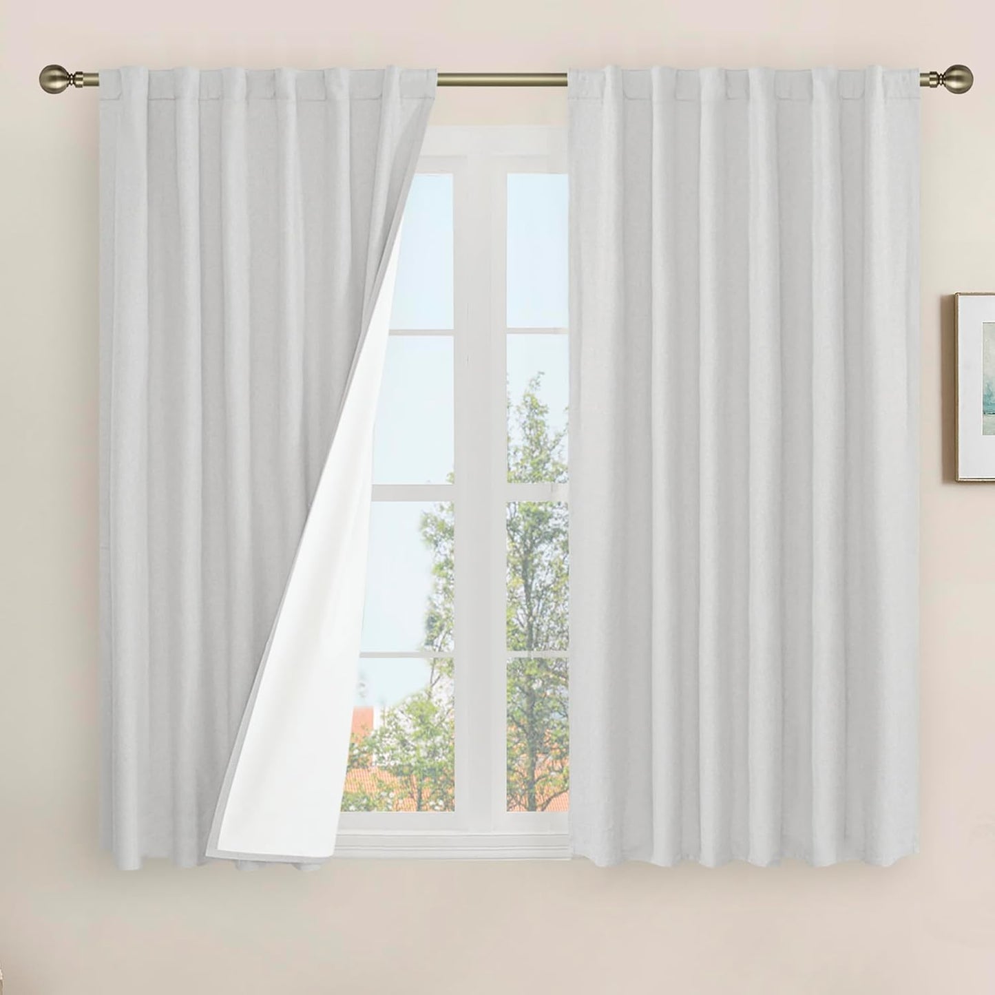 LAMIT Light Grey Linen Full Blackout Curtains for Bedroom