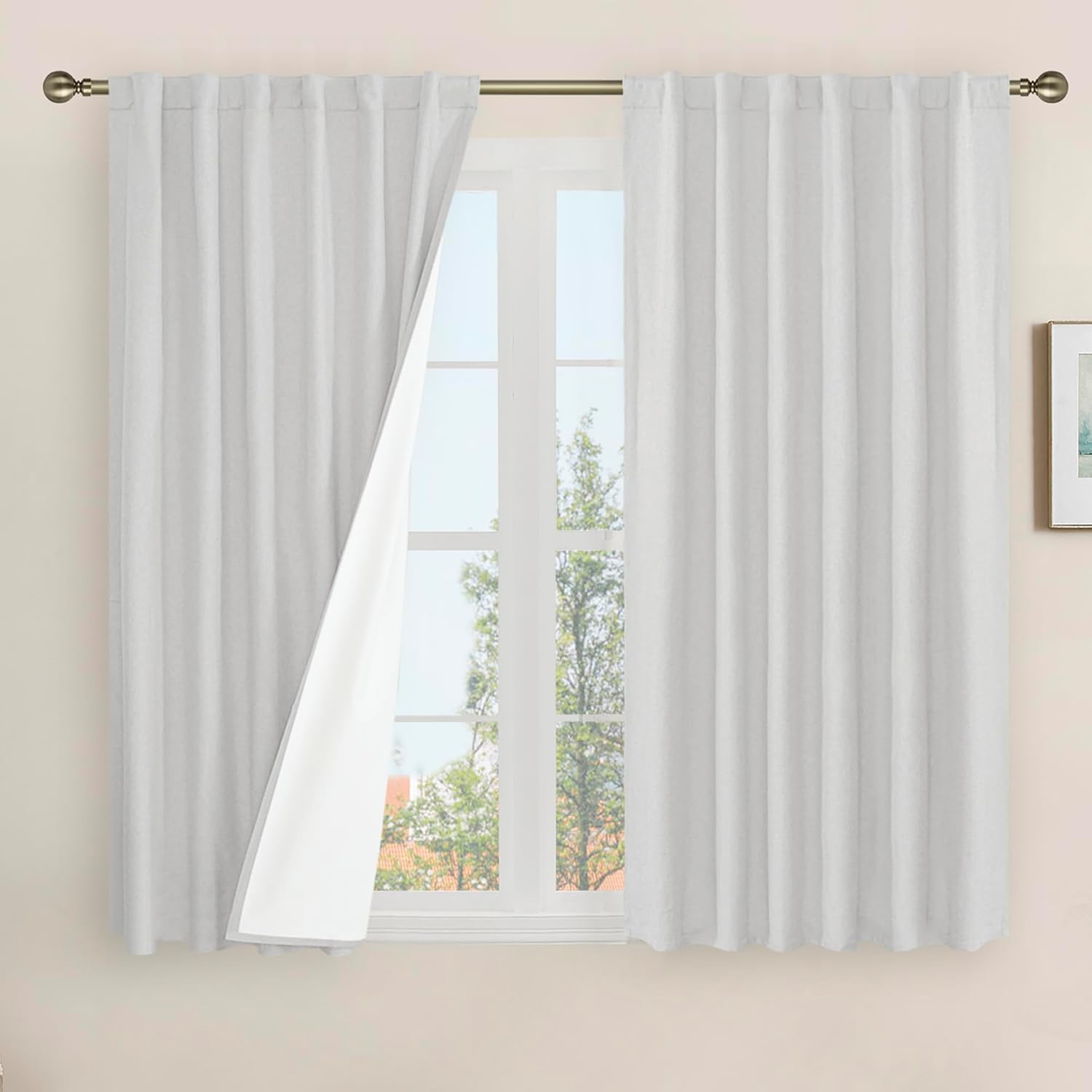 LAMIT Light Grey Linen Full Blackout Curtains for Bedroom
