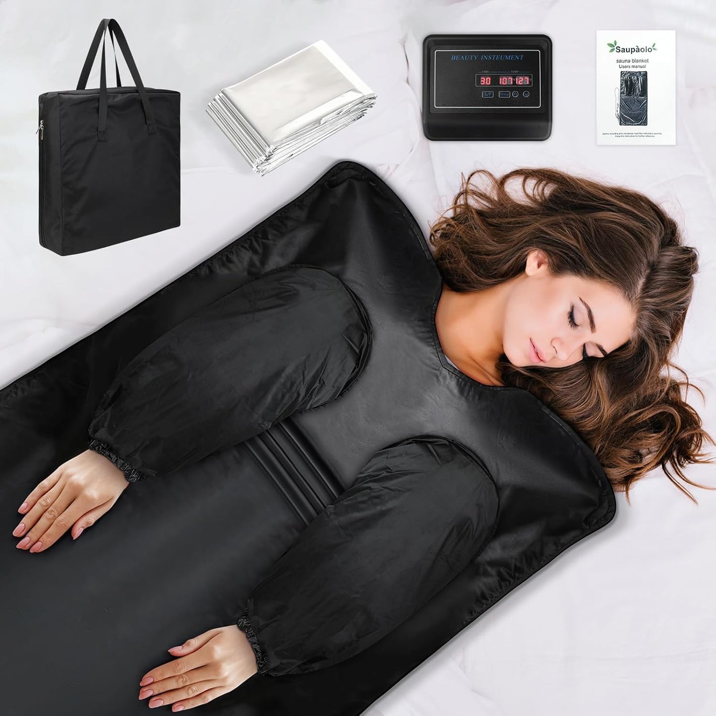 Saupaolo Infrared Sauna Blanket: Dual Temp Control, Portable, Max 176, 30-90 Min Timer