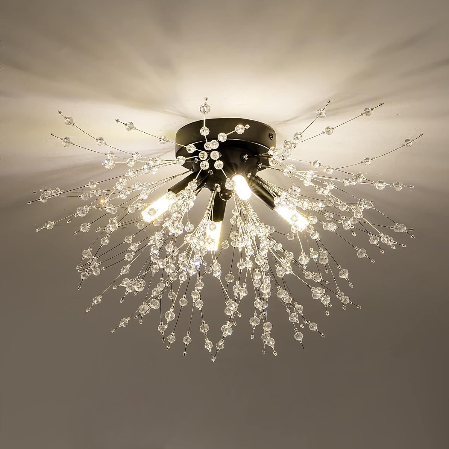 Modern Black Crystal Ceiling Light Fixture for Elegant Spaces