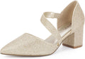 Women's Strappy Closed Toe Pumps Low Block Heels - Comfortable Dress