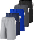 5 Pack Boys Athletic Shorts - Quick Dry Active Performance Pack