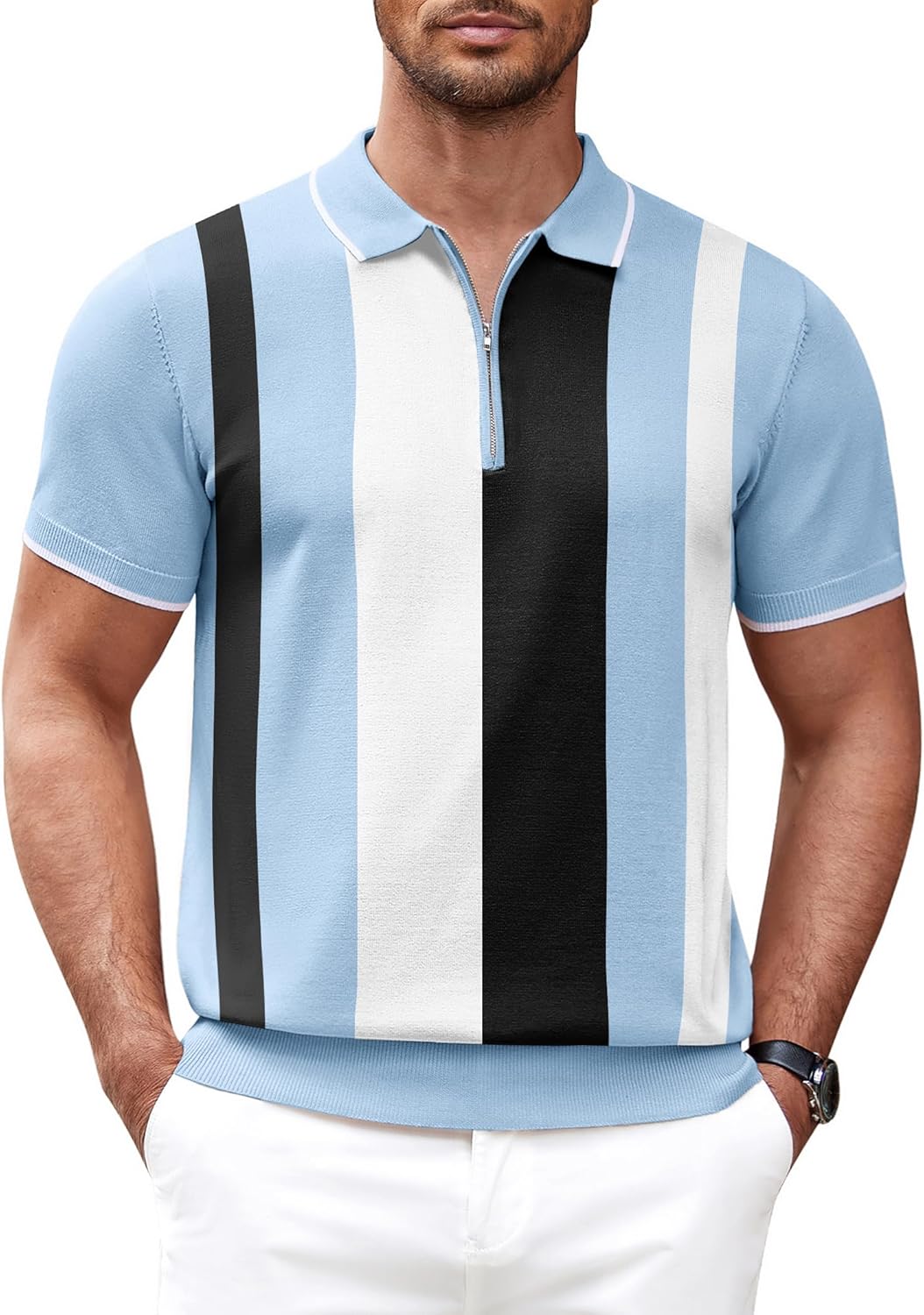 Men's Zipper Polo Shirt by COOFANDY - Casual Knit Style
