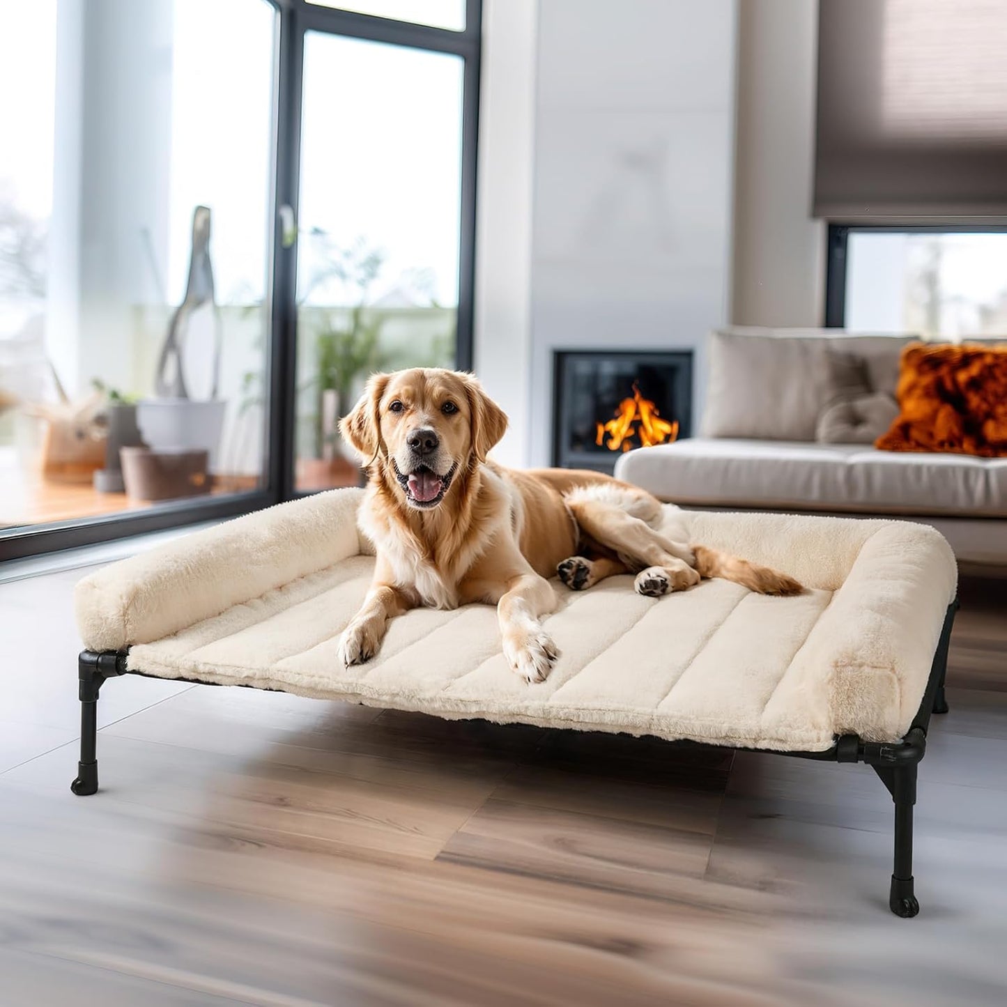 Cooling Elevated Dog Bed with Plush Pillow-Top Mat for Comfort