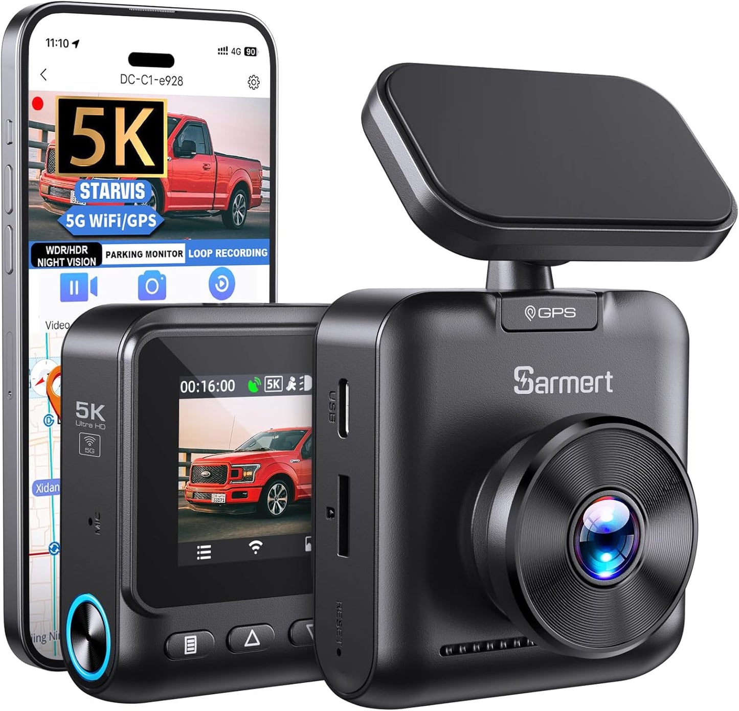 Sarmert C1 5K Dash Cam with GPS and 5G WiFi for Cars