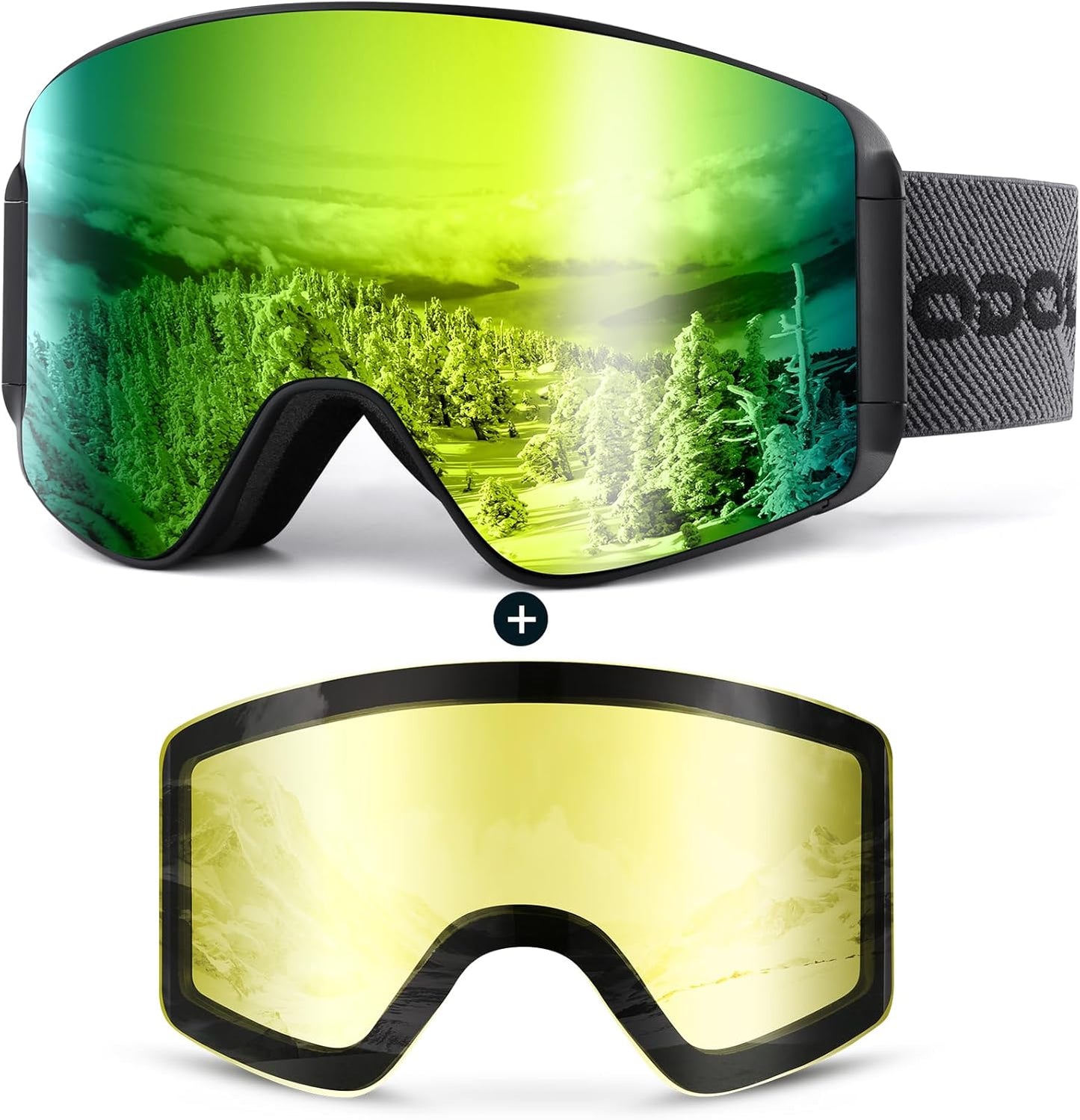 Odoland Frameless Ski Goggles Set - Anti-Fog, Interchangeable Lens