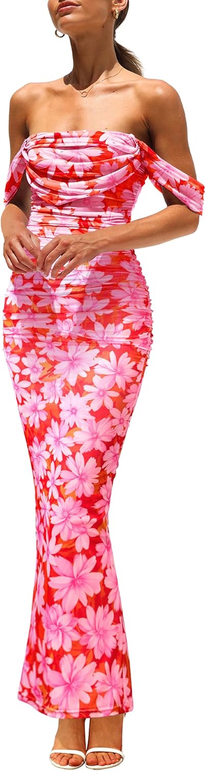 Elegant Floral Off Shoulder Maxi Dresses for Women 2025