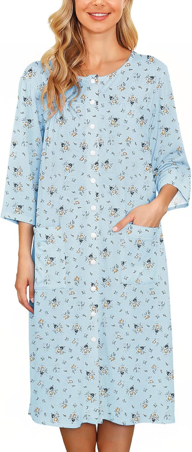 Bloggerlove House Dress Women Cotton Snap Front Nightgown
