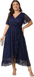 Plus Size Wedding Guest Dress Lace Wrap V Neck High Low - Elegant Fit