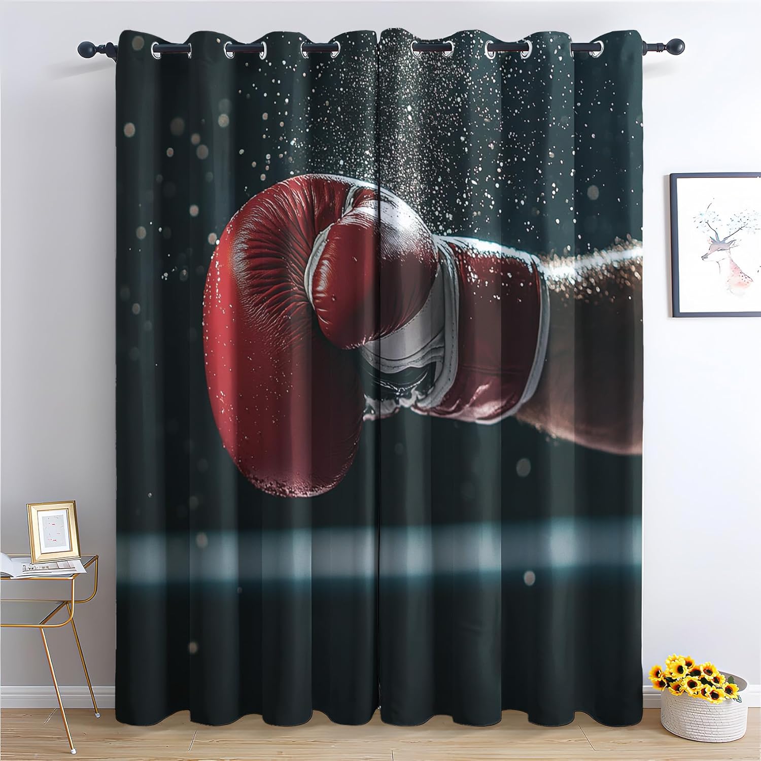 Sporty Blackout Boxing Gloves Curtains - 84 Inch Long