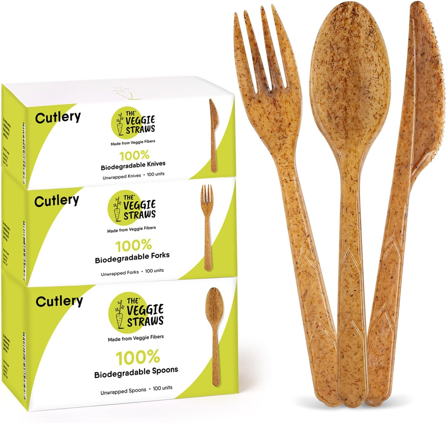 100% Biodegradable Cutlery by The Veggie Straws - 300 PCS