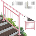 Pink Metal Handrail for 1-4 Steps - Adjustable Outdoor Stair Railing