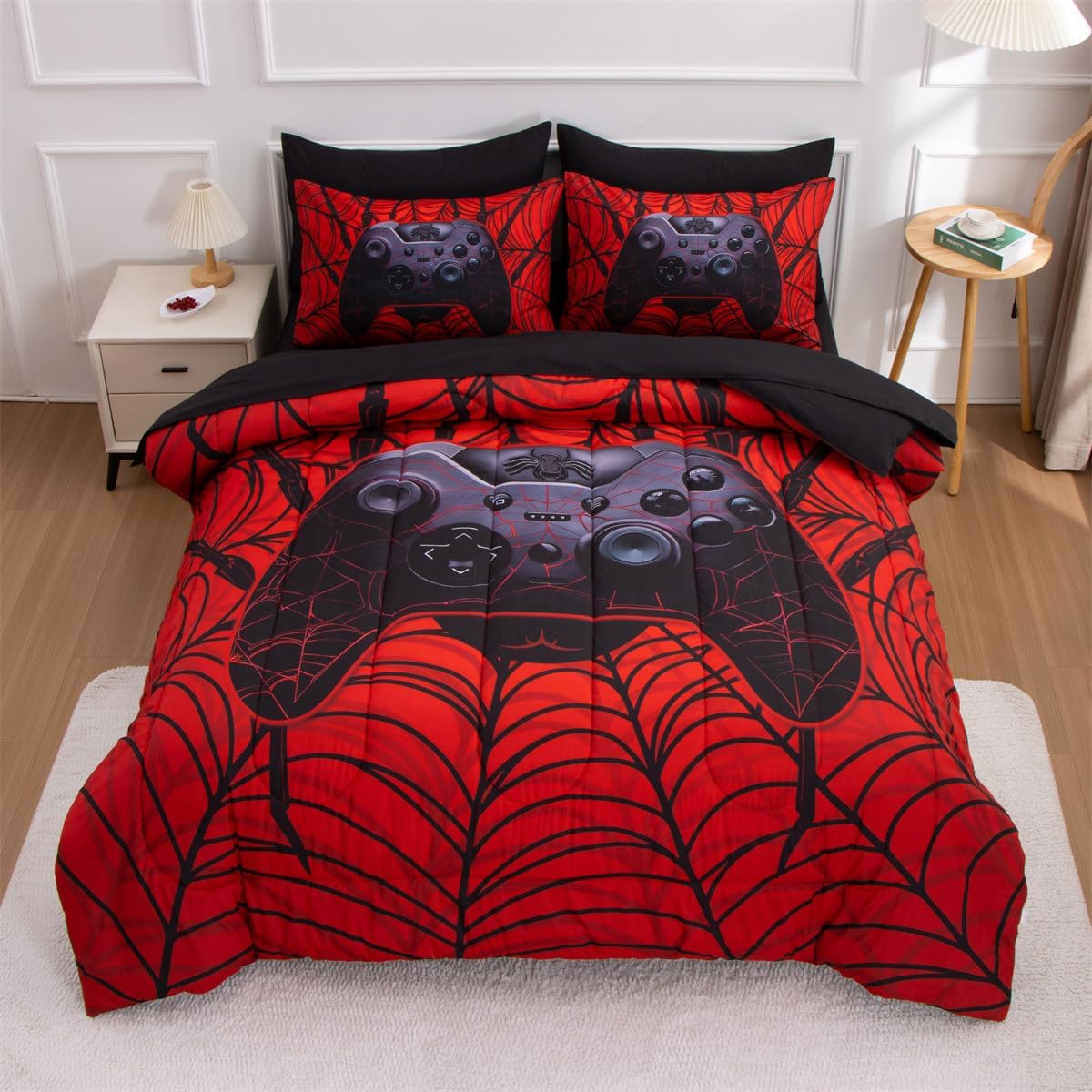 NTBED Game Console Comforter Set for Kids with Spider Web Design