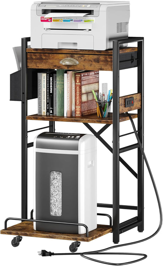 3-Tier Printer Stand with Storage & Power Outlet