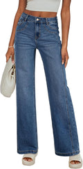 Women's Wide Leg Jeans High Waisted Stretchy Patchwork - Relaxed Fit